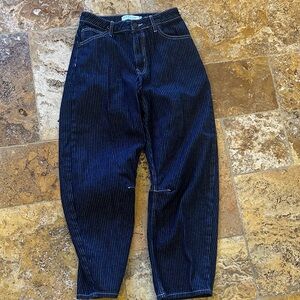 Topshop Dark Blue Striped barrel Jeans